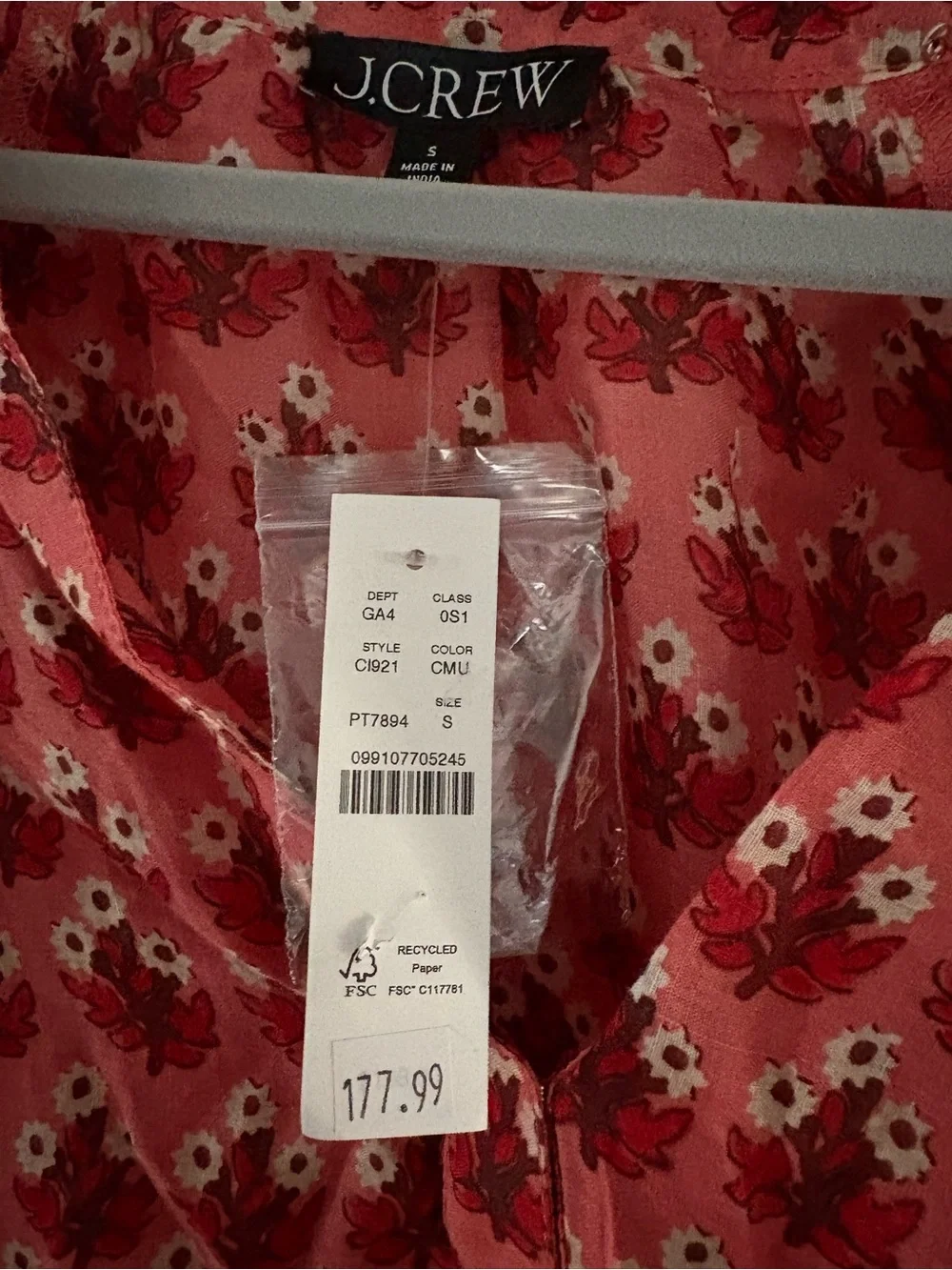 J. Crew Pink Patterned Long-Sleeve V-Neck Wrap Dress